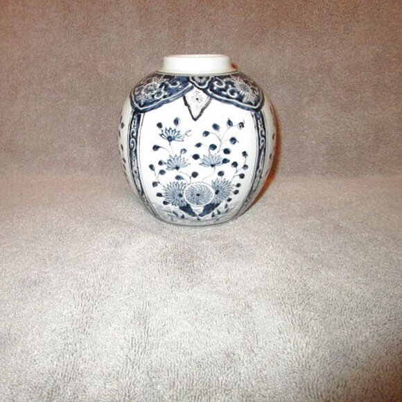 80s Vtg Japanese Porcelain Vase Hand Painted Cobalt Blue Flowers Asian Art 6" - Picture 3 of 7